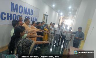 Taking Oath for tobacco free india at monad university on date 27th august 2024